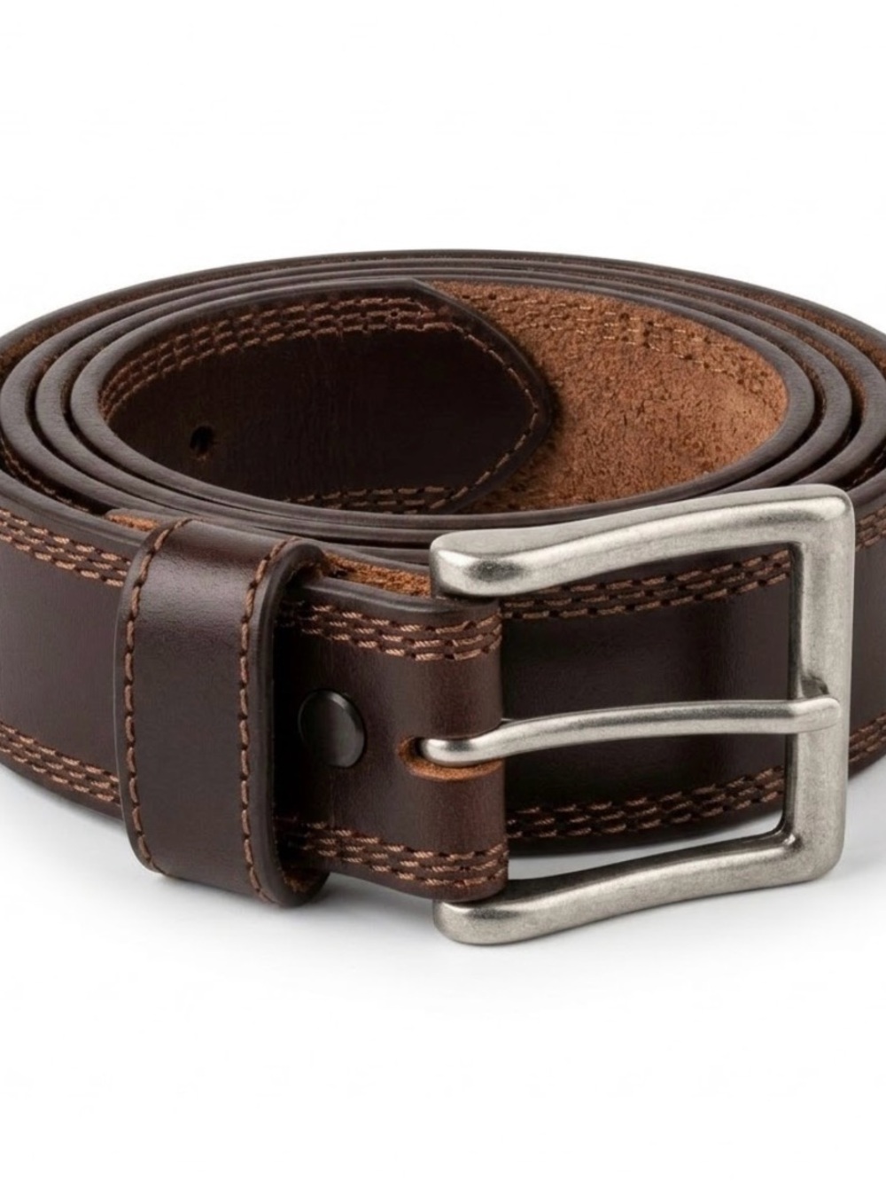 Classic Brown Leather Men’s Belt – Durable Stitch Detail